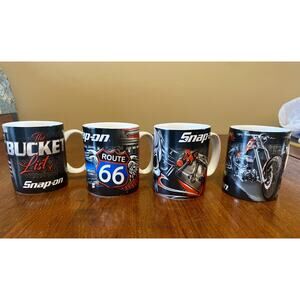 Snap-on Tools 4 Piece Ceramic Coffee Mug Set Retired Choko Design SSX18R1 NEW